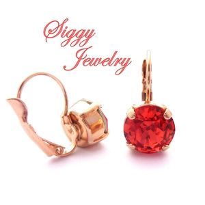 Padparadscha Swarovski Crystal Earrings – Cushion Cut Crystal Long Leverback Earrings